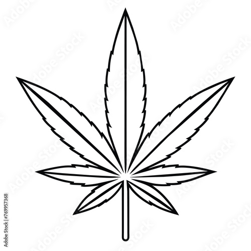 Cannabis Leaf Outline Vector Icon - Marijuana Ganja Weed Plant Symbol