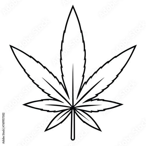 Cannabis leaf outline icon. Black and white marijuana plant vector symbol. Hemp or ganja leaf illustration.