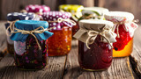 Mason Jars Filled with Homemade Jams and Preserves
