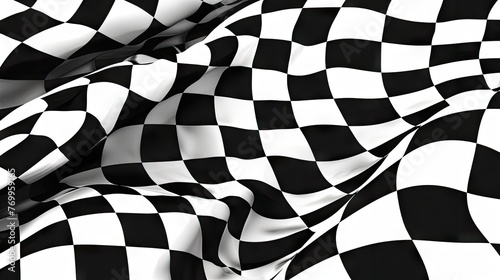 Checkered black and white racing flag waves proudly, signaling victory and the thrill of crossing the finish line. © pvl0707