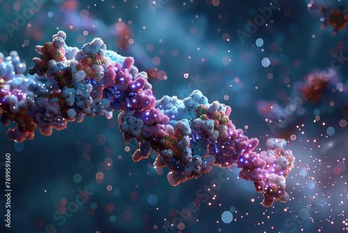 DNA strand in vivid colors with particles - Stunning detailed image of a DNA strand with a colorful and vibrant interpretation
