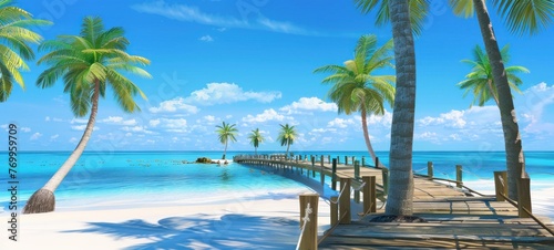 palm on a beautiful tropical sand beach, sunny weather © ellisa_studio