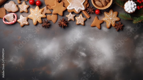 Holiday food background for baking gingerbread cookies 