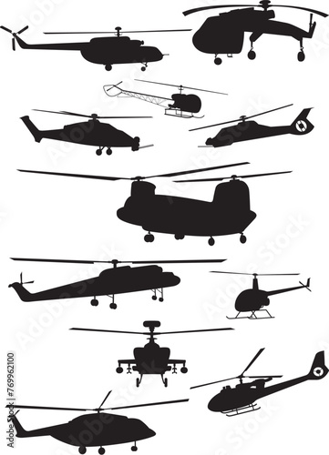 Set of Helicopter Silhouettes - Vector Image