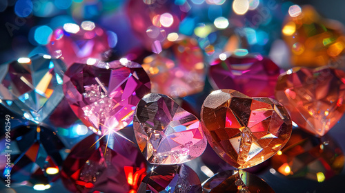 Vibrant image of heart-shaped crystals arranged on a reflective surface, ideal for a personalized message.