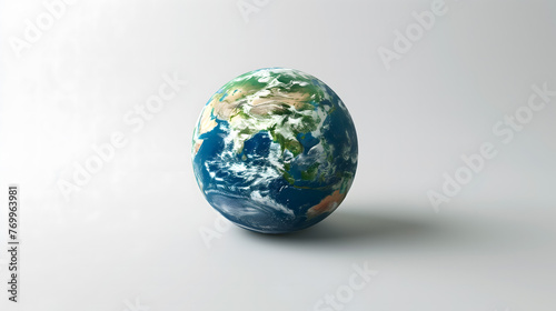 Earth globe on solid white background. Earth Day design concept with copy space