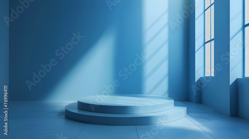 Modern Blue Podium scene background mockup, empty scene stages, for product presentation, realistic 3d render, ai generated 