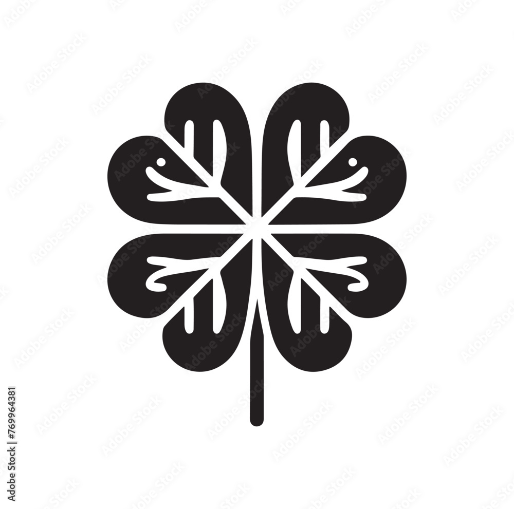 Four leaf clover icon. Black icon isolated on white background. Clover silhouette. Simple icon Four leaf clover icon. Black icon isolated on white background. Clover silhouette. Simple icon