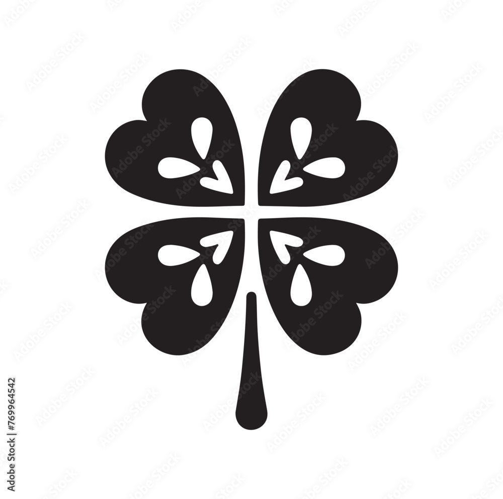 Four leaf clover icon. Black icon isolated on white background. Clover silhouette. Simple icon Four leaf clover icon. Black icon isolated on white background. Clover silhouette. Simple icon