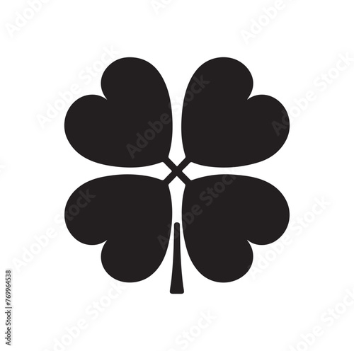 Four leaf clover icon. Black icon isolated on white background. Clover silhouette. Simple icon