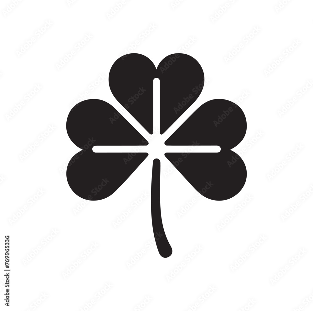 Four leaf clover icon. Black icon isolated on white background. Clover silhouette. Simple icon Four leaf clover icon. Black icon isolated on white background. Clover silhouette. Simple icon