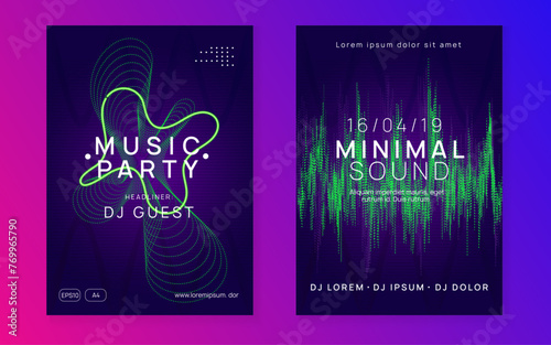 Fest Magazine. Discotheque Background. Blue Edm Flyer. Psychedelic Disco Invitation. Pink Music Poster. Party Concert Element. Electro Cover. Green Fest Magazine