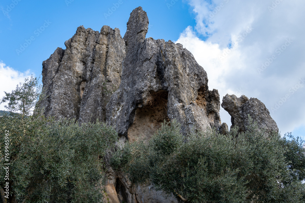 View on natural Monument Campo Soriano and olive trees, Lazio, Italy