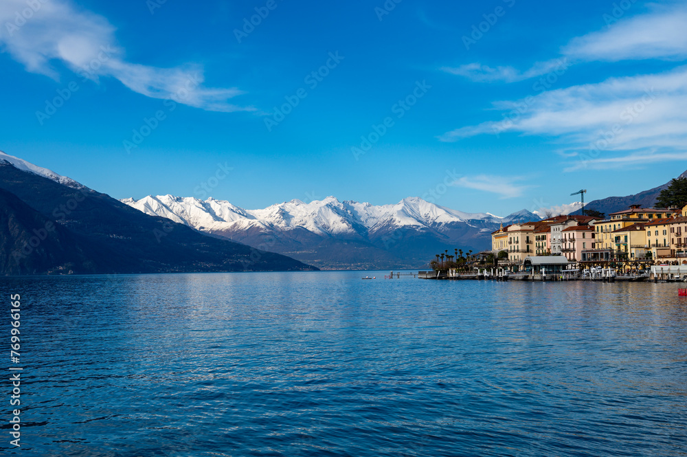 Tourist destination small medieval village of Bellagio with hilly narrow streets and luxurious villas, holiday destination on Lake Como, Italy