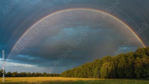A colorful rainbow stretching across the sky after rainfall
