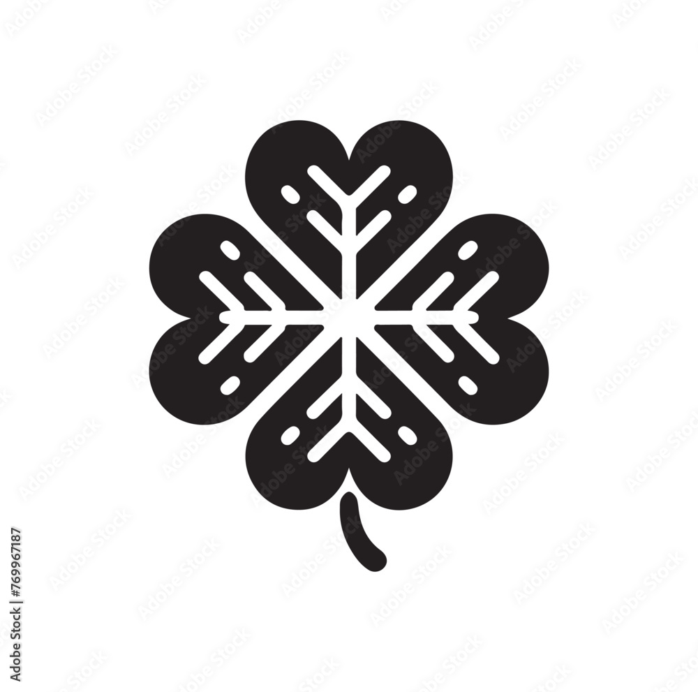 Four leaf clover icon. Black icon isolated on white background. Clover silhouette. Simple icon Four leaf clover icon. Black icon isolated on white background. Clover silhouette. Simple icon