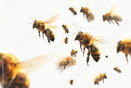 Swarm of bees in propelling motion artwork - Dynamic depiction of a swarm of honeybees in flight, simulating motion and energy in an artistic style © Mickey