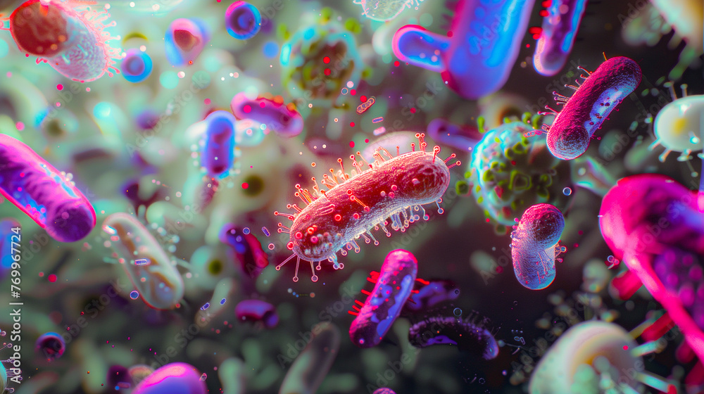 Detailed texture, background showing bacterial colonies under a microscope.