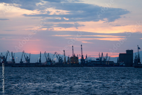 Port of Thessaloniki at sunset