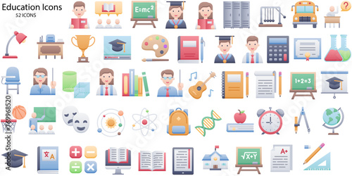 home education school learn supplies icons set vector illustration flat style icon photo