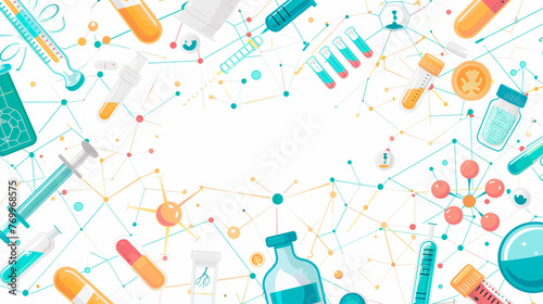 Vector style background for medical university wallpaper with medical instruments and signs