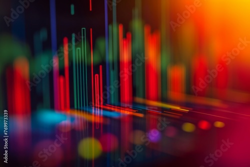 An vibrant abstract background showcasing a multitude of colorful lines and dots, A histogram showing stock distribution in a diversified portfolio, AI Generated