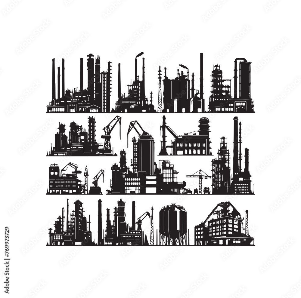 Industrial buildings icons vector silhouette set illustration Industrial buildings icons vector silhouette set illustration
