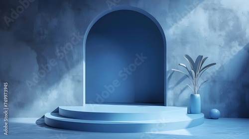 Modern Blue Podium scene background mockup  empty scene stages  for product presentation  realistic 3d render  ai generated  