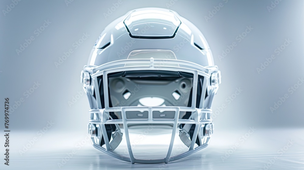 Fototapeta premium White helmet stands out in high contrast, symbolizing quality and innovation in American football gear.