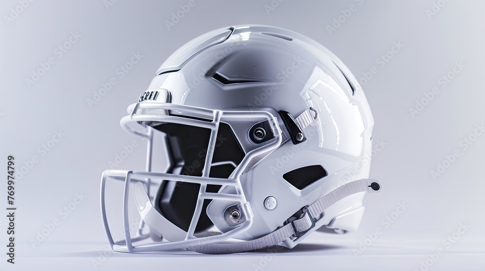 Fototapeta premium White helmet stands out in high contrast, symbolizing quality and innovation in American football gear.