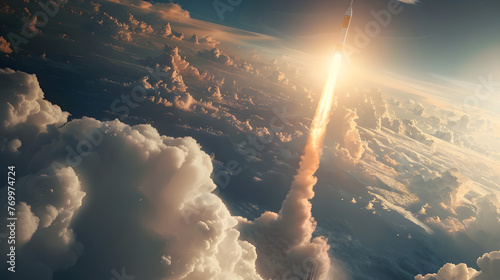 ultra realistic, 8k, a rocket launching into the sky. foresst background. rocket on left photo