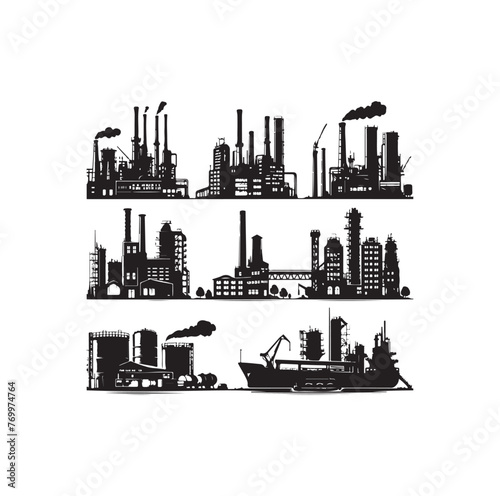 Industrial buildings icons vector silhouette set illustration