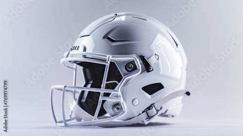 White helmet stands out in high contrast, symbolizing quality and innovation in American football gear. © pvl0707