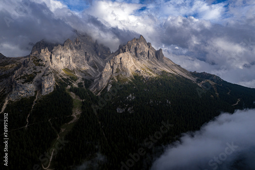 Dolomites, Italy - Panoramic aerial view of the impressive dolomite mountains during summer © Mike Workman