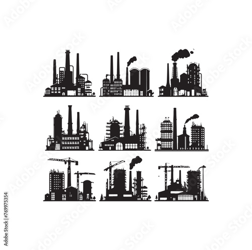 Industrial buildings icons vector silhouette set illustration