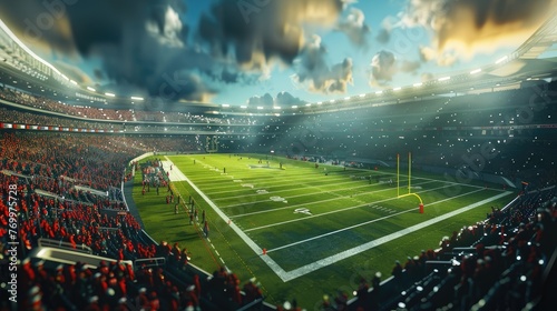 3D depicts American football field on white backdrop, capturing the intensity and excitement of the game in dynamic illustration.