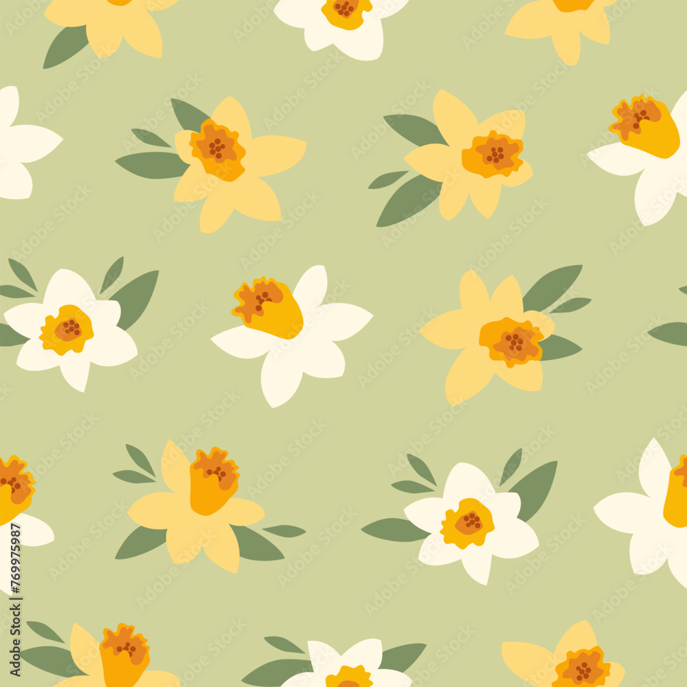 Seamless pattern with daffodils, Easter spring flowers.