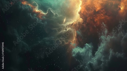Celestial Blaze  Fiery Nebula and Interstellar Clouds Dance in Cosmic Harmony  Creating an Enthralling Spectacle of Light and Energy that Reverberates Across the Galactic Expanse