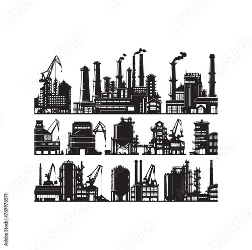 Industrial buildings icons vector silhouette set illustration