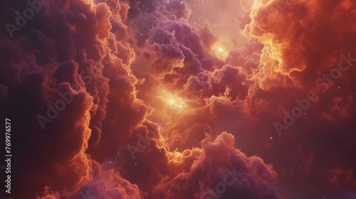 Celestial Blaze: Fiery Nebula and Interstellar Clouds Dance in Cosmic Harmony, Creating an Enthralling Spectacle of Light and Energy that Reverberates Across the Galactic Expanse