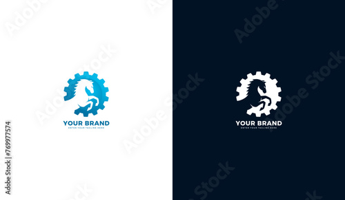 Horse gear logo. Horse engine icon, gear, horse head. Vector illustration design