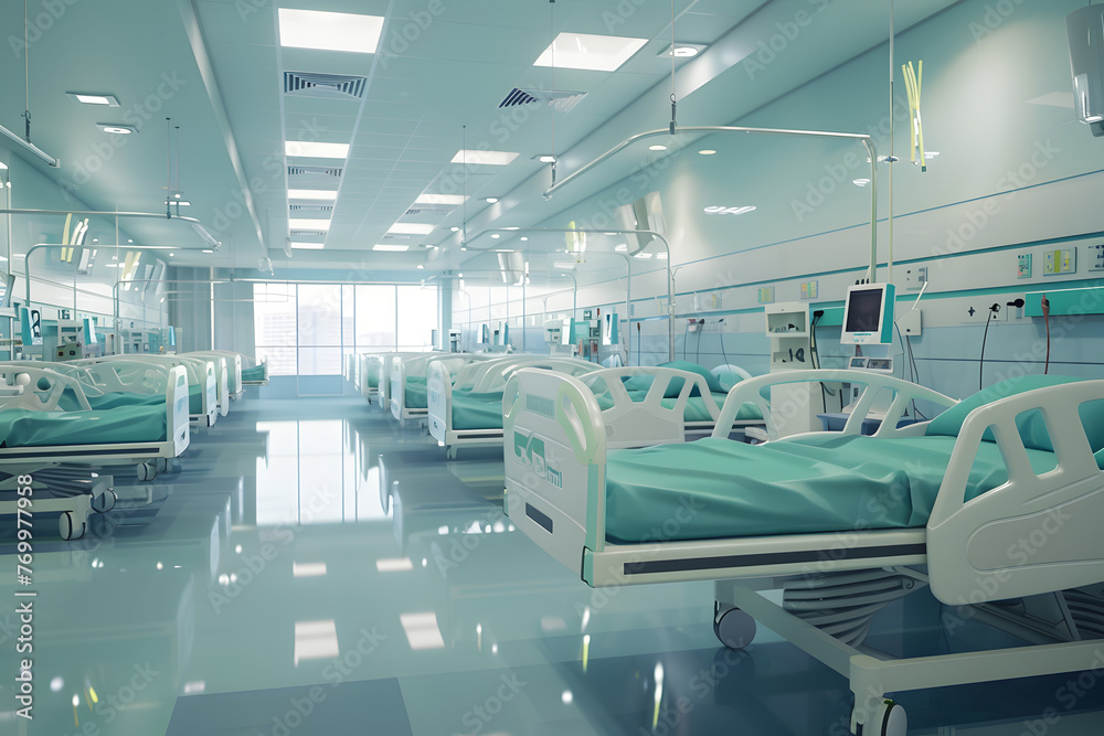 Obraz premium Hospital room with beds and medical equipment in hospital.