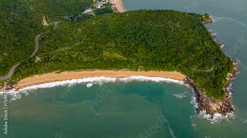 Balneario Camboriu in Santa Catarina. Taquaras Beach and Laranjeiras Beach in Balneario Camboriu. Aerial view in landscape. photo