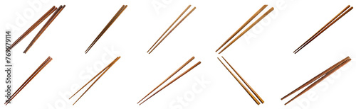 Various wooden chopsticks isolated cut out on transparent background photo