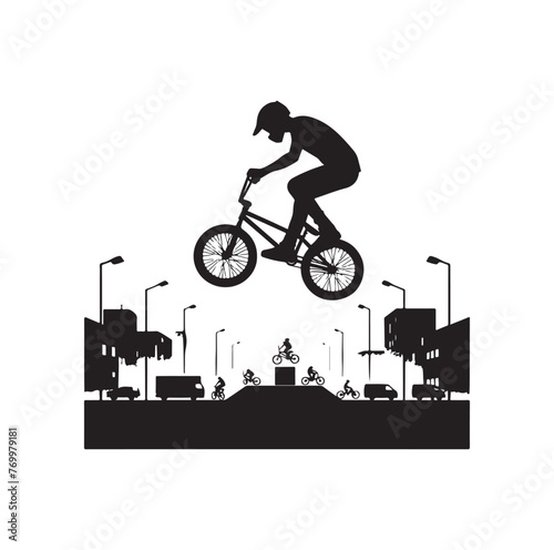 Professional bmx bicycle player silhouette. Vector illustration