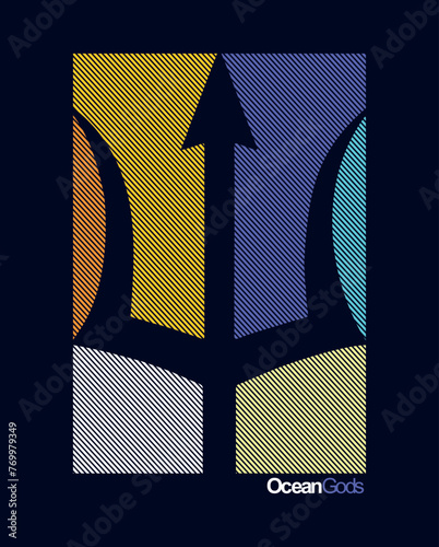 Vector colorful illustration of trident formed by stripes.
