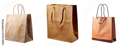 Elegant shopping bags with handles isolated cut out on transparent background