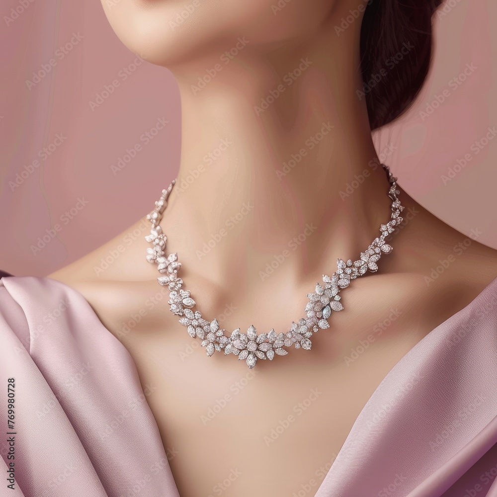 Elegance Illuminated: Shiny Diamond Necklace in Minimalist Studio Setting generative ai