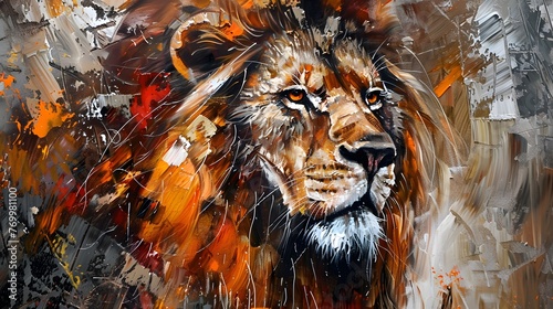 painted lion on canvas