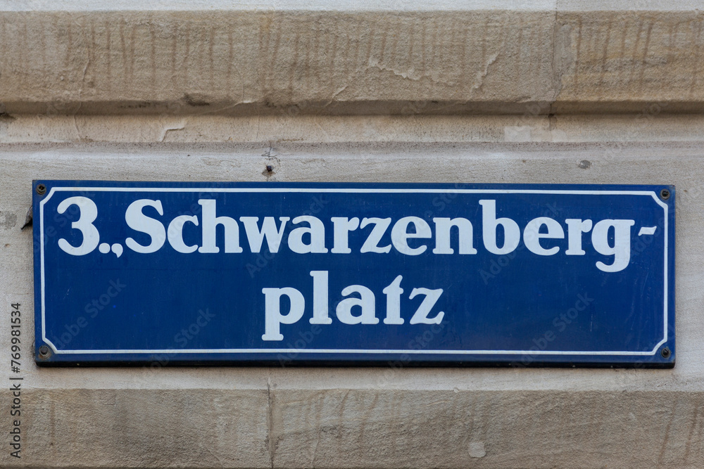 A sign with the name of the Schwarzenberg Square in Vienna A sign with the name of the Schwarzenberg Square in Vienna